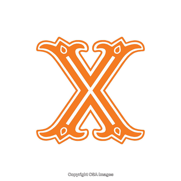 Ornate Orange Letter X With Gothic Decorative Elements Isolated