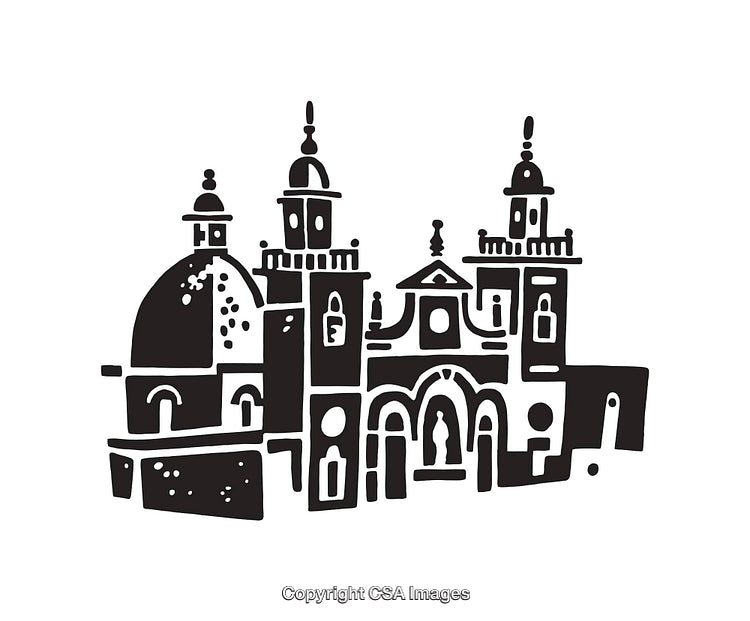 Black and White Line Art of an Architectural Landmark