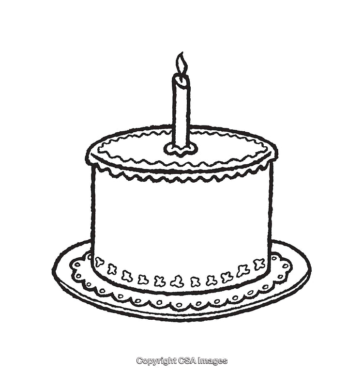 Black And White Line Art of Birthday Cake With Single Candle