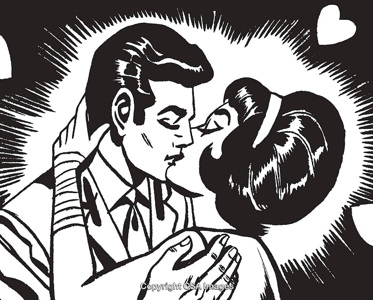 Retro Pop Art Illustration of a Romantic Couple Kissing Passionately