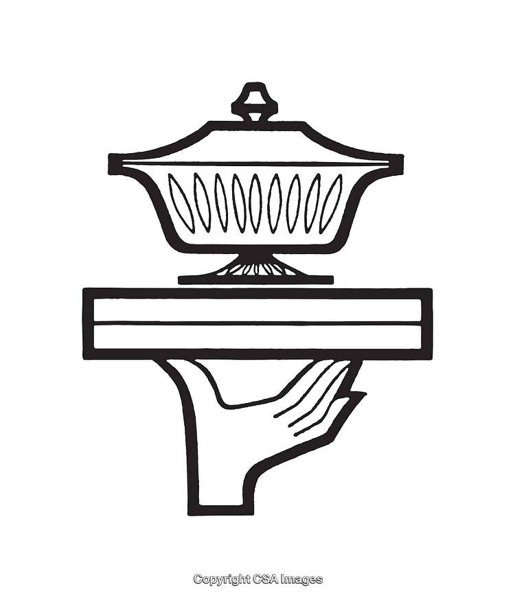 Elegant Black And White Illustration of a Serving Tray with Lid