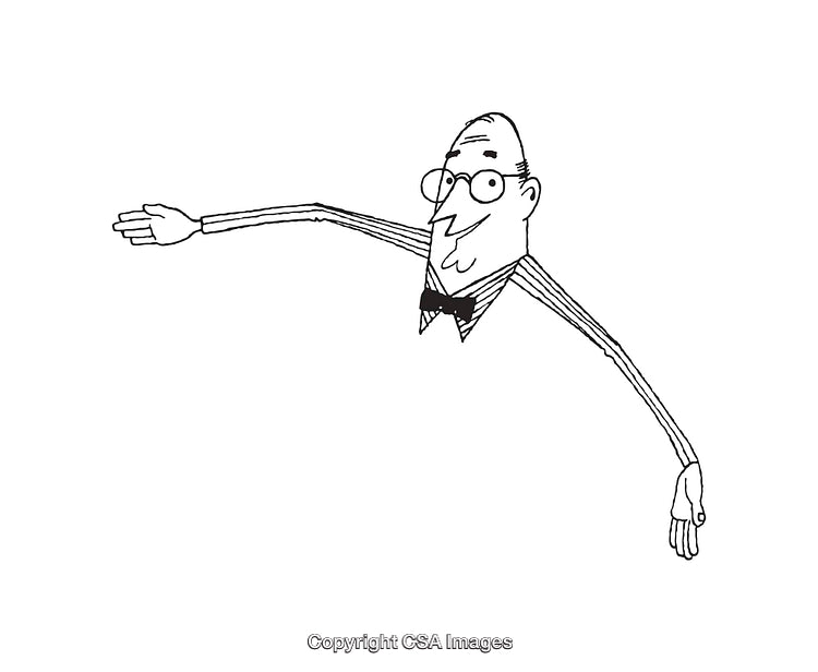 Black and White Line Art of a Man with Stylized Arms