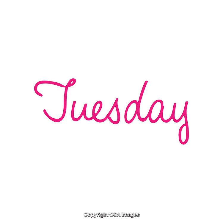 Vibrant Tuesday Text in Stylish Pink Script on White Background