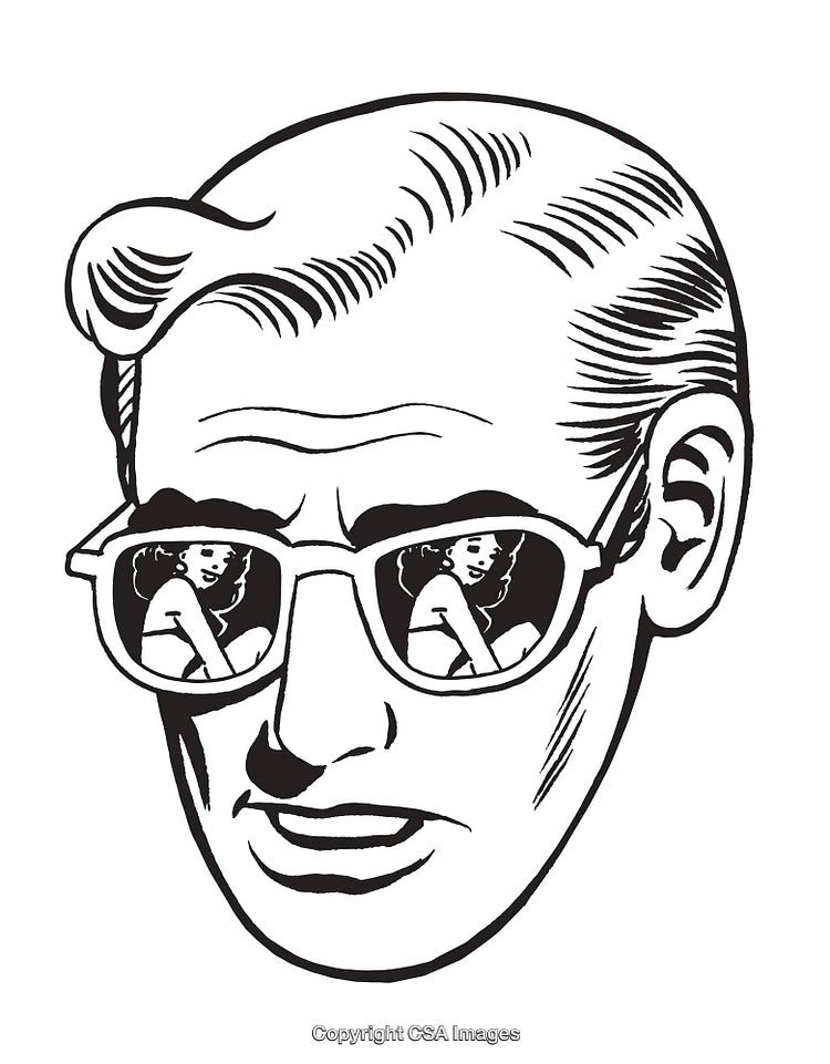 Retro Male Portrait With Reflections of Woman in Sunglasses