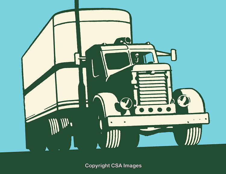 Vintage Style Illustration of a Classic Semi Truck on Blue Background
