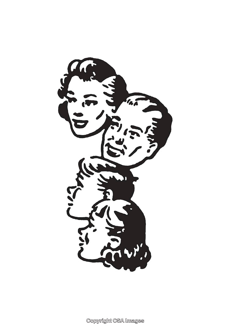 Retro Style Black and White Illustrations of Family Faces in Line Art