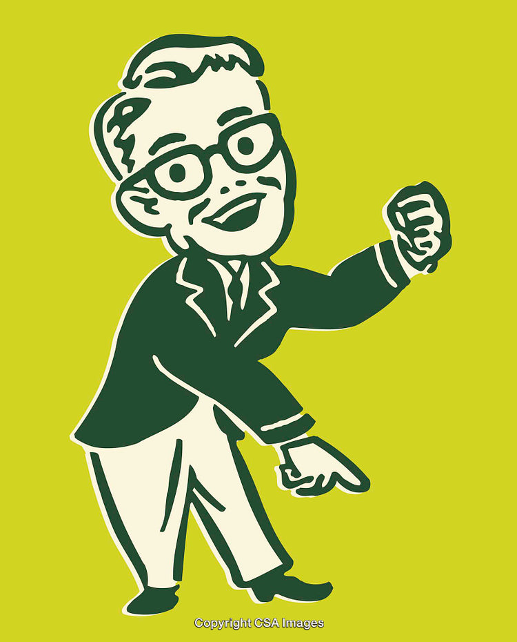 Retro Inspired Illustration of Smiling Businessman in Green and Yellow