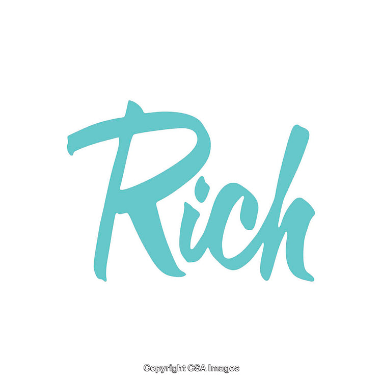 Stylish Blue Script Typography Featuring the Word 'Rich' on White Background