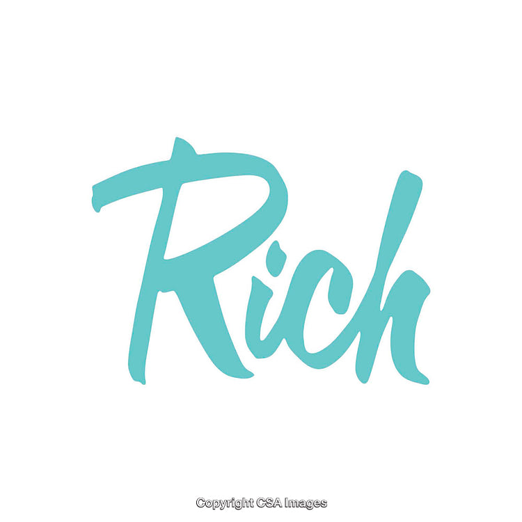 Stylish Blue Script Typography Featuring the Word 'Rich' on White Background