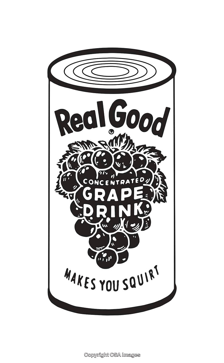 Illustration of Retro Grape Drink Can with Playful Slogan