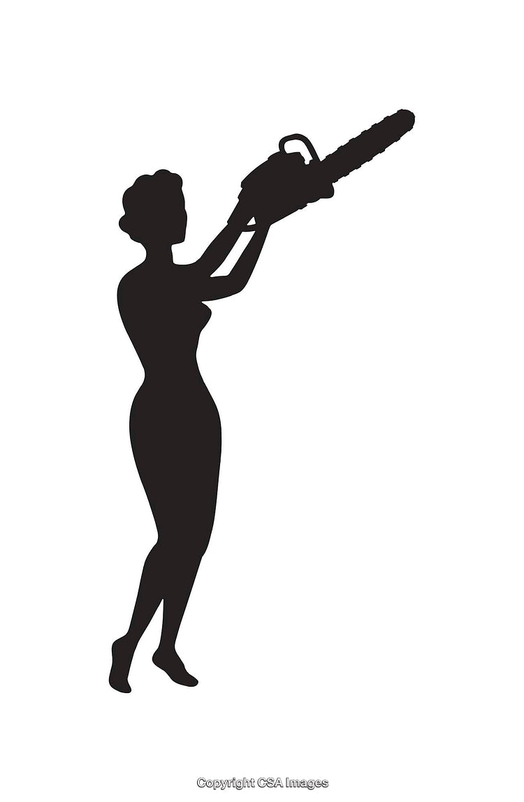 Black and White Silhouette Illustration of Person Holding Chainsaw