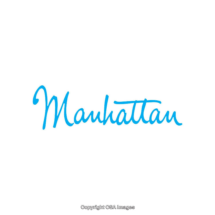 Stylized Blue Manhattan Text Drawing on a White Background