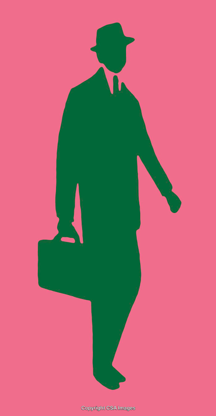 Green Silhouette of Businessman on Pink Background Holding Briefcase