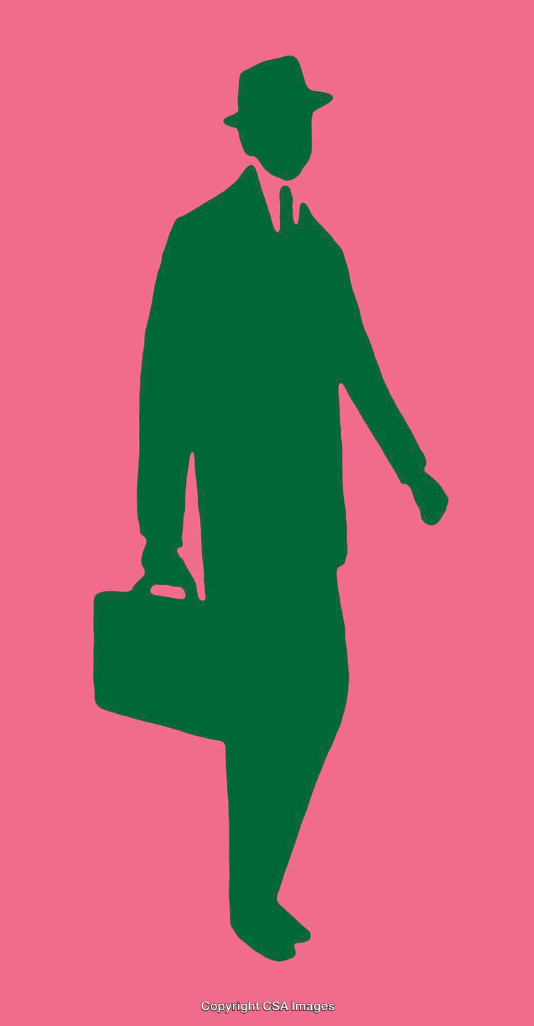 Green Silhouette of Businessman on Pink Background Holding Briefcase