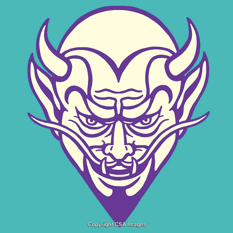 Color Line Art Illustration of a Demon Head with Horns