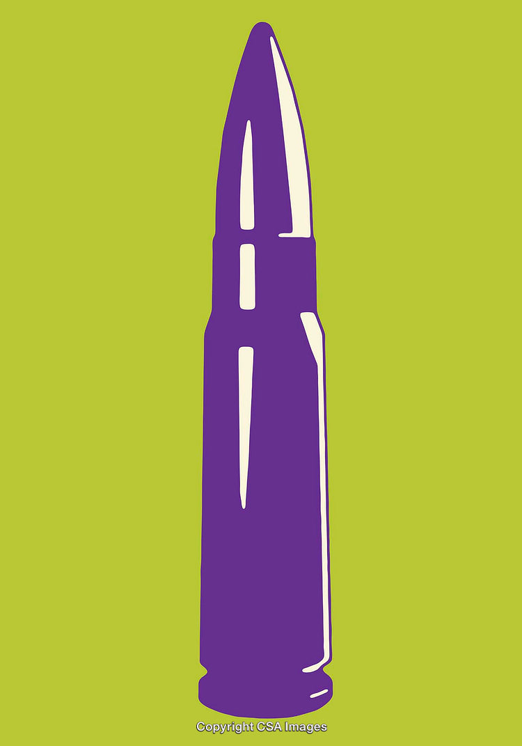 Minimalistic Purple Bullet Illustration on a Green Background
