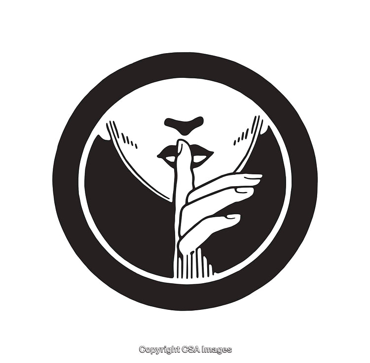Black and White Line Art Illustration of a Shushing Gesture