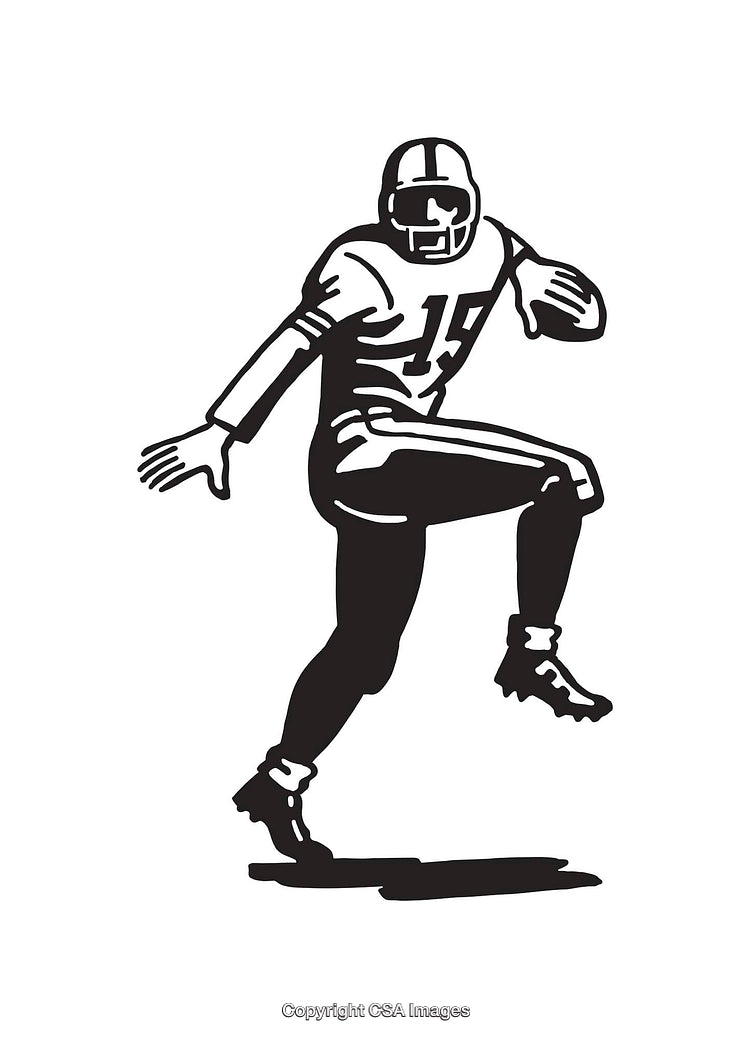 Black and White Line Art of an American Football Player Celebrating