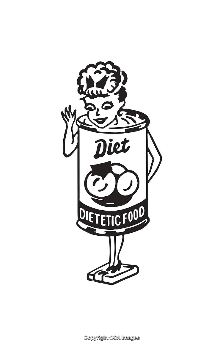 Retro Style Black and White Illustration of Diet Food Concept