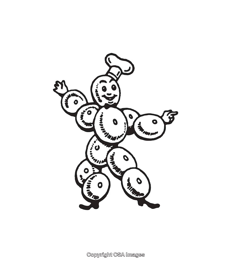Black and White Line Art of Doughnut-Shaped Character in Chef Hat