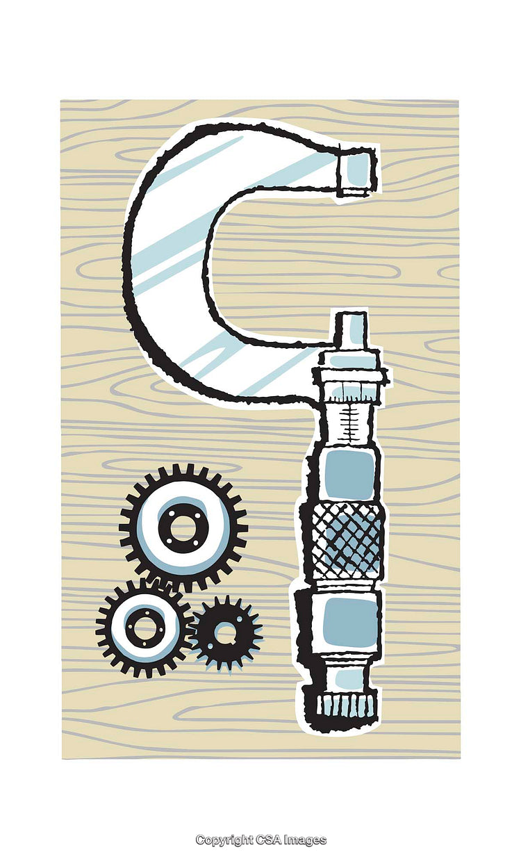 Colorful Illustration Featuring Tools and Gears on a Wooden Background