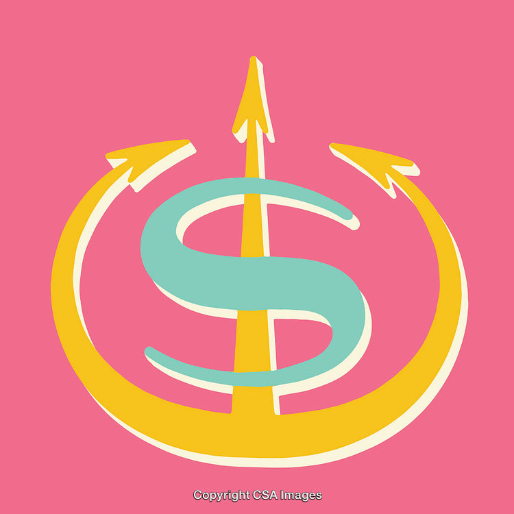 Creative Dollar Sign and Arrow Illustration on Vibrant Pink Background