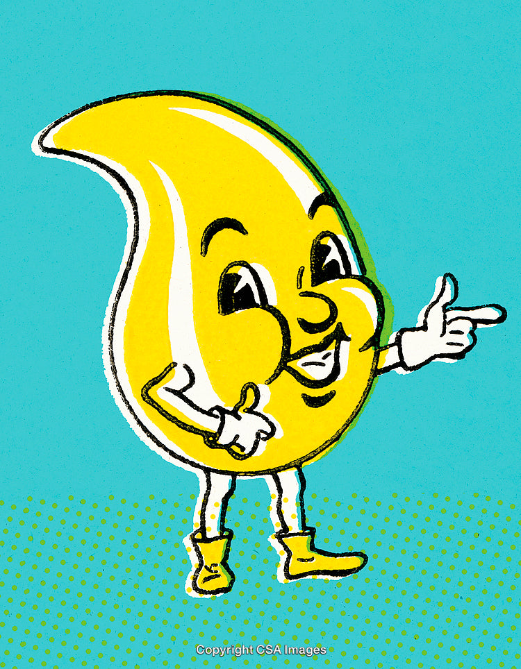 Cheerful Yellow Drop Illustration With Hands and Boots on Blue Background