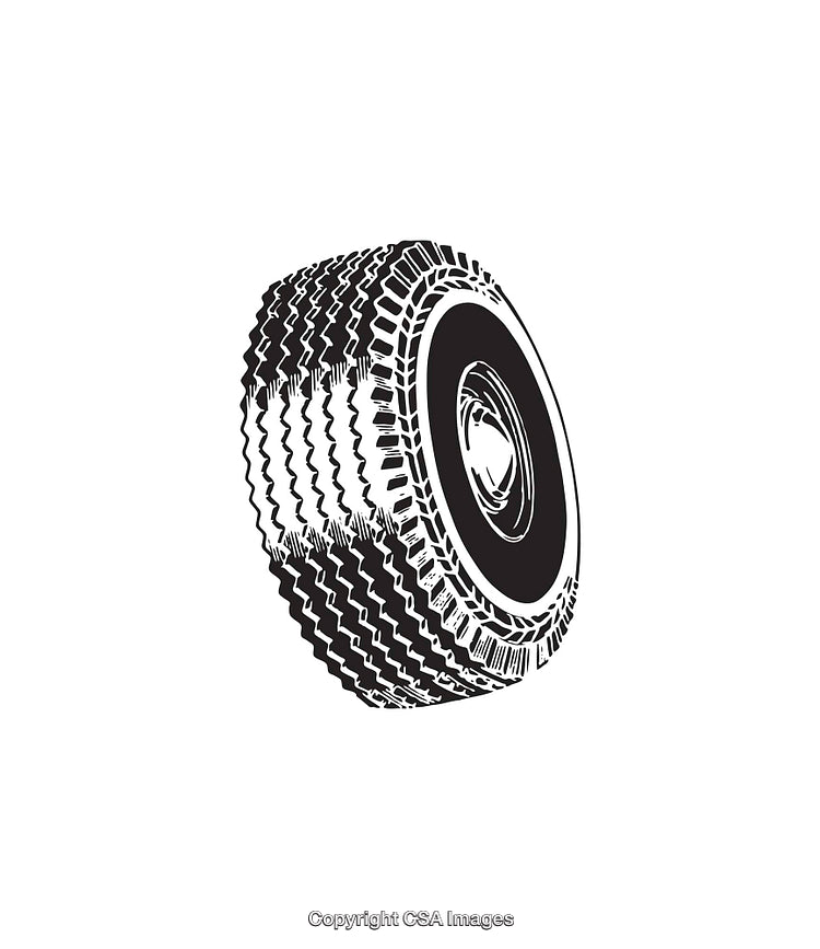 Black and White Illustration of a Detailed Tire Graphic