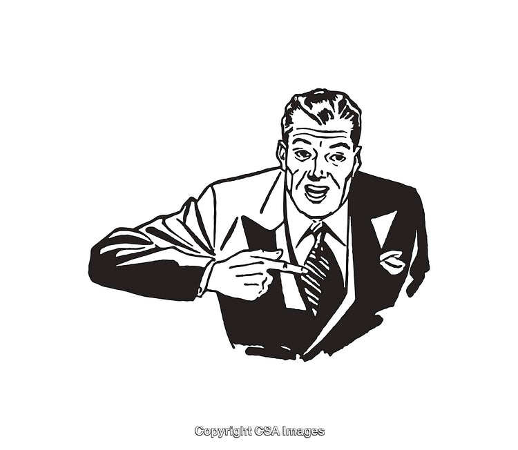Retro Black and White Line Art Illustration of a Confident Businessman