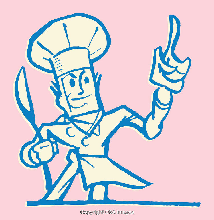Cartoon Chef With Hat and Utensils in Color Line Art Style