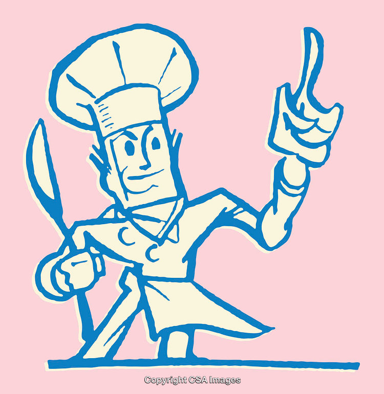 Cartoon Chef With Hat and Utensils in Color Line Art Style