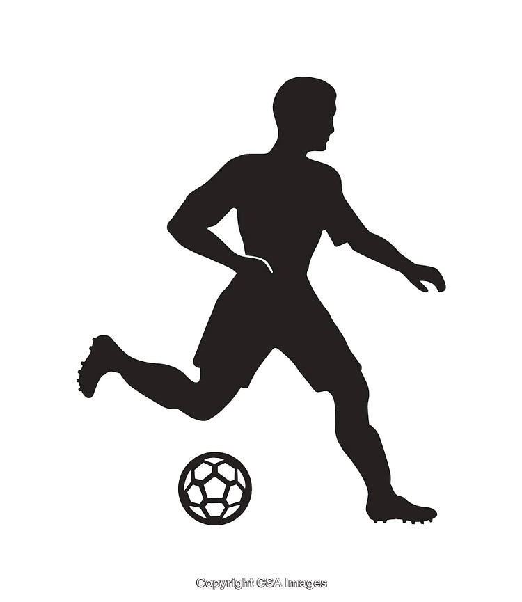 Black and White Silhouette of a Soccer Player Kicking a Ball