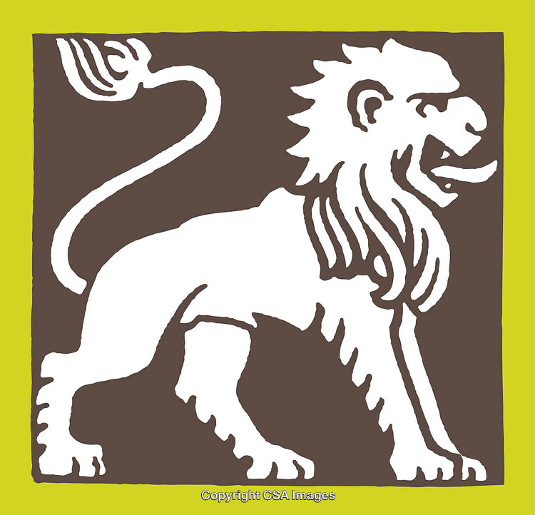 Stylized Graphic Illustration of a Lion with Bold Colors and Strong Lines