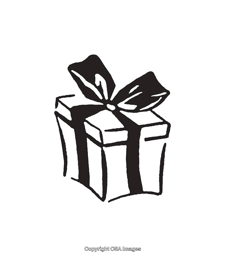 Black and White Illustration of a Gift Box With a Ribbon Bow
