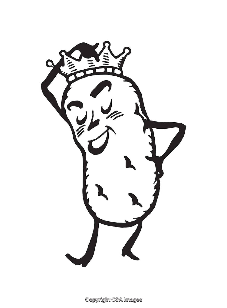 Black and White Line Art of Crowned Character in Playful Pose