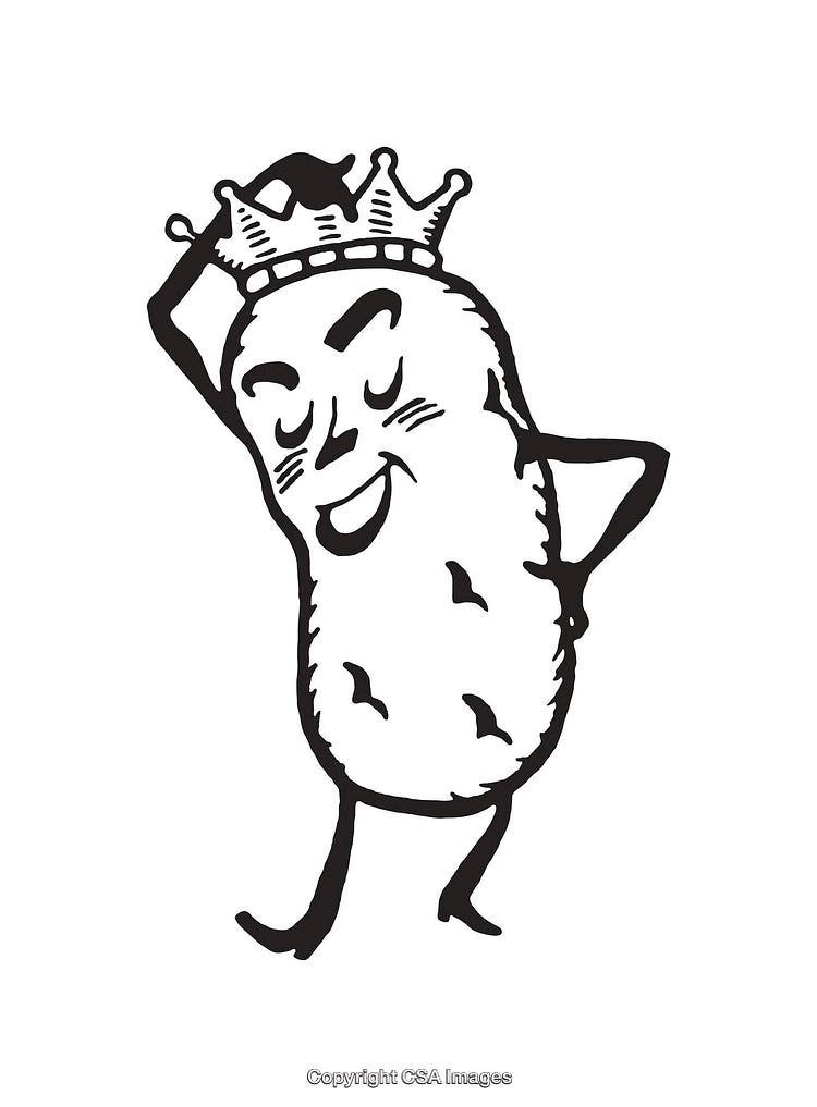 Black and White Line Art of Crowned Character in Playful Pose
