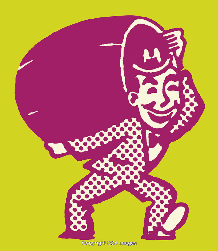 Vintage Illustration of a Man Carrying a Bag in Pop Art Style