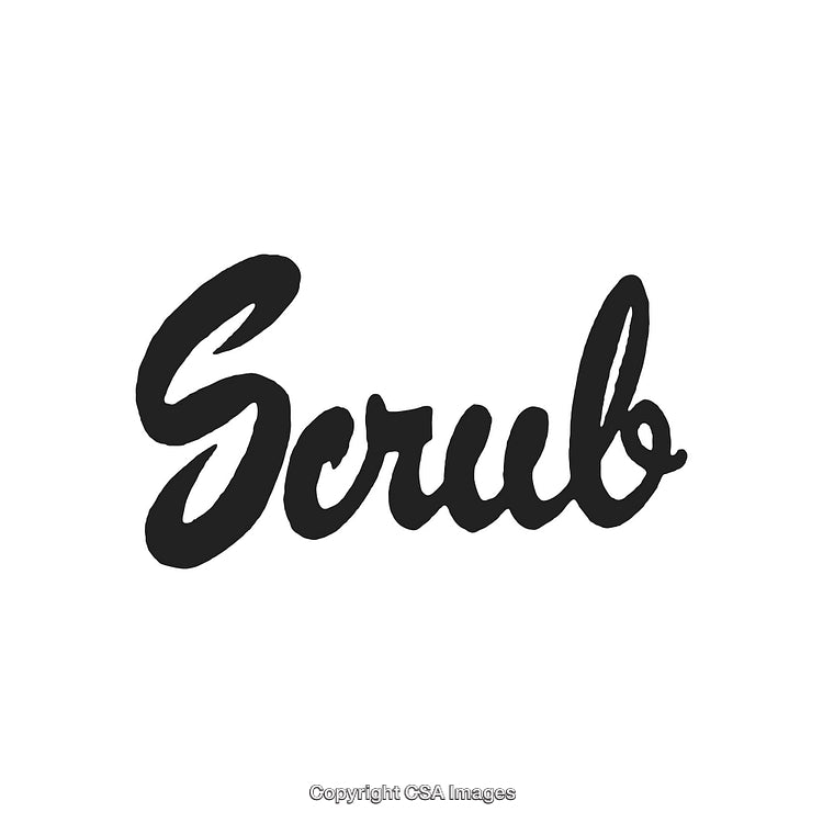 Stylized Script Text Displaying the Word 'Scrub' on a White Background