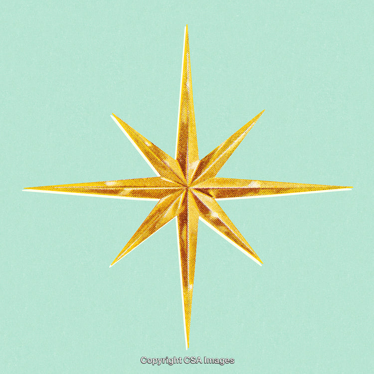 Golden Eight-Point Star With Turquoise Background in Minimalist Design