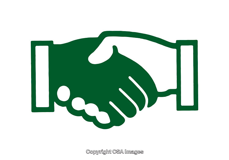 Green Icon of Handshake Symbolizing Partnership and Agreement in Simple Style