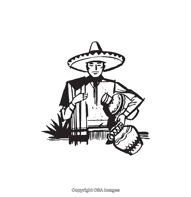 Traditional Illustration of Man With Hat and Pottery in Line Art Style