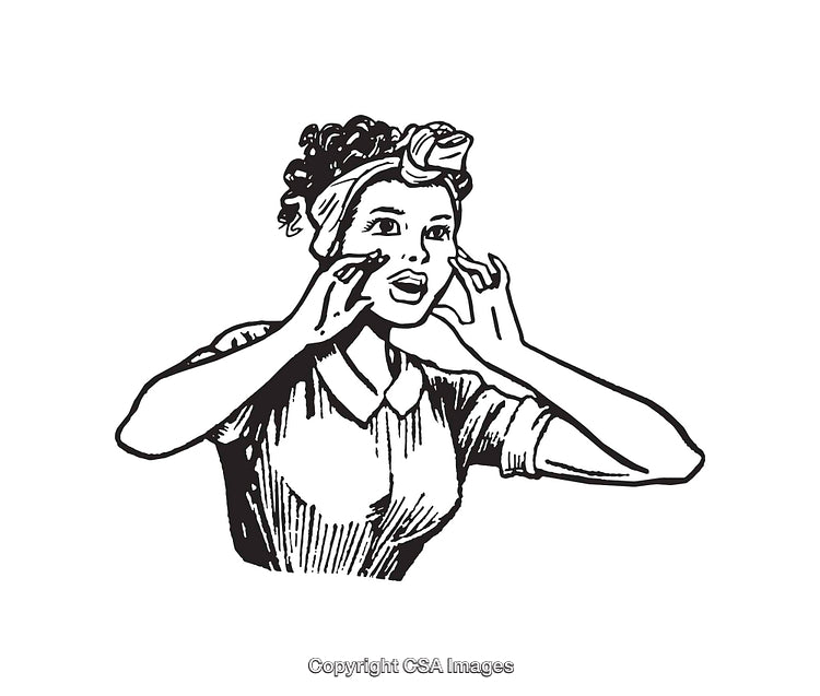 Retro Black and White Line Art of a Surprised Woman