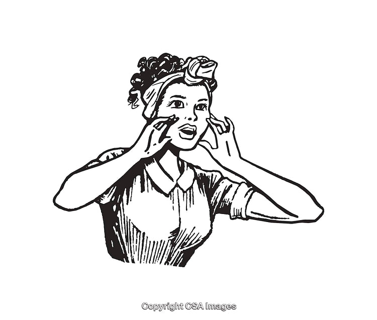 Retro Black and White Line Art of a Surprised Woman