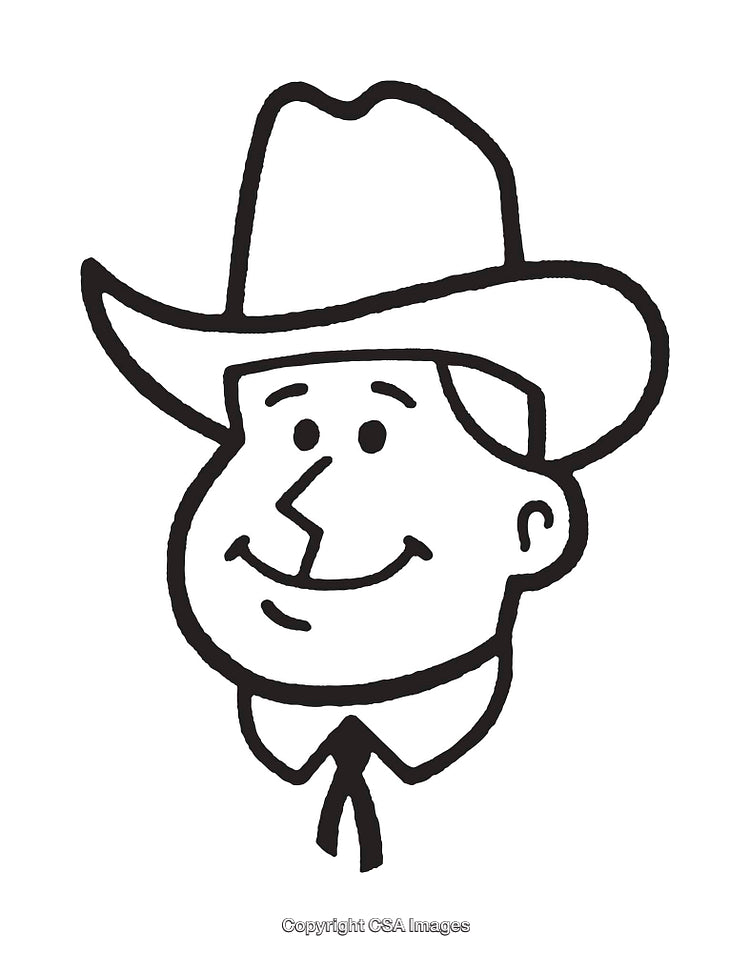 Cheerful Cowboy Line Drawing with Hat and Necktie Illustration
