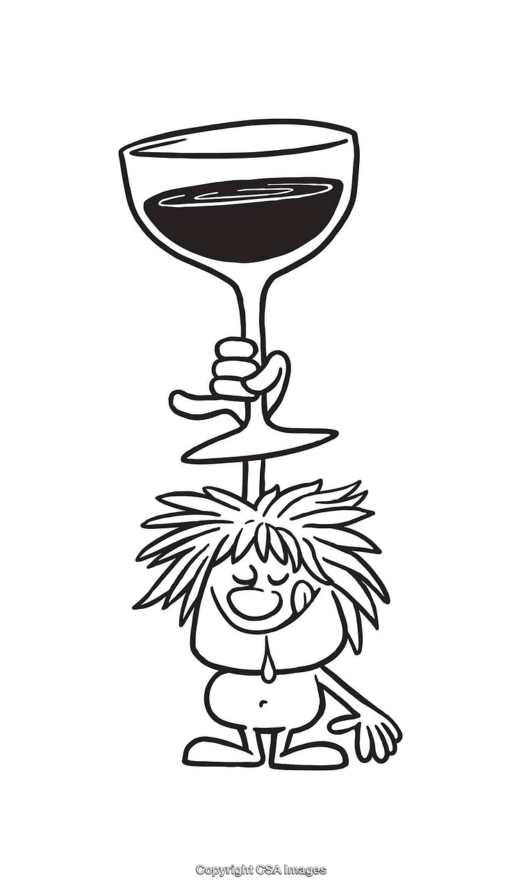 Cartoon Character Balancing a Wine Glass in Fun Line Art Design