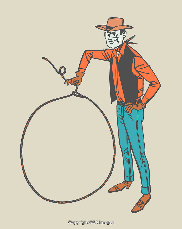 Illustration of a Cowboy Holding a Lasso in a Dominant Stance