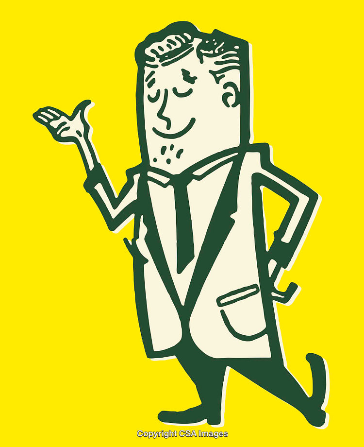 Retro Line Art Illustration of a Businessman on a Yellow Background