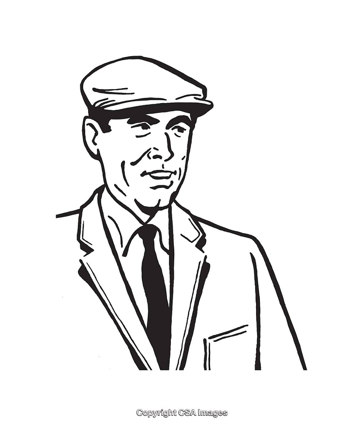 Black and White Vintage Illustration of a Dapper Gentleman in a Hat