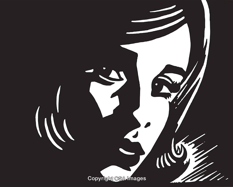 Monochrome Illustration of a Stylized Woman's Face in Bold Contrast