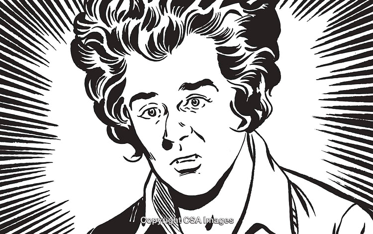 Black and White Illustration of a Surprised Individual With Radiating Lines